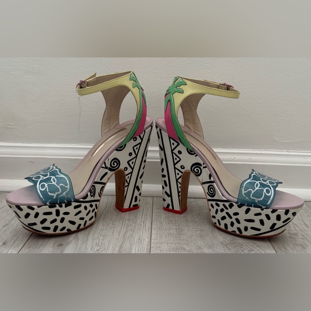 Sophia Webster Platform Multicolor Palm Tree Sandals Block Heels Size 38